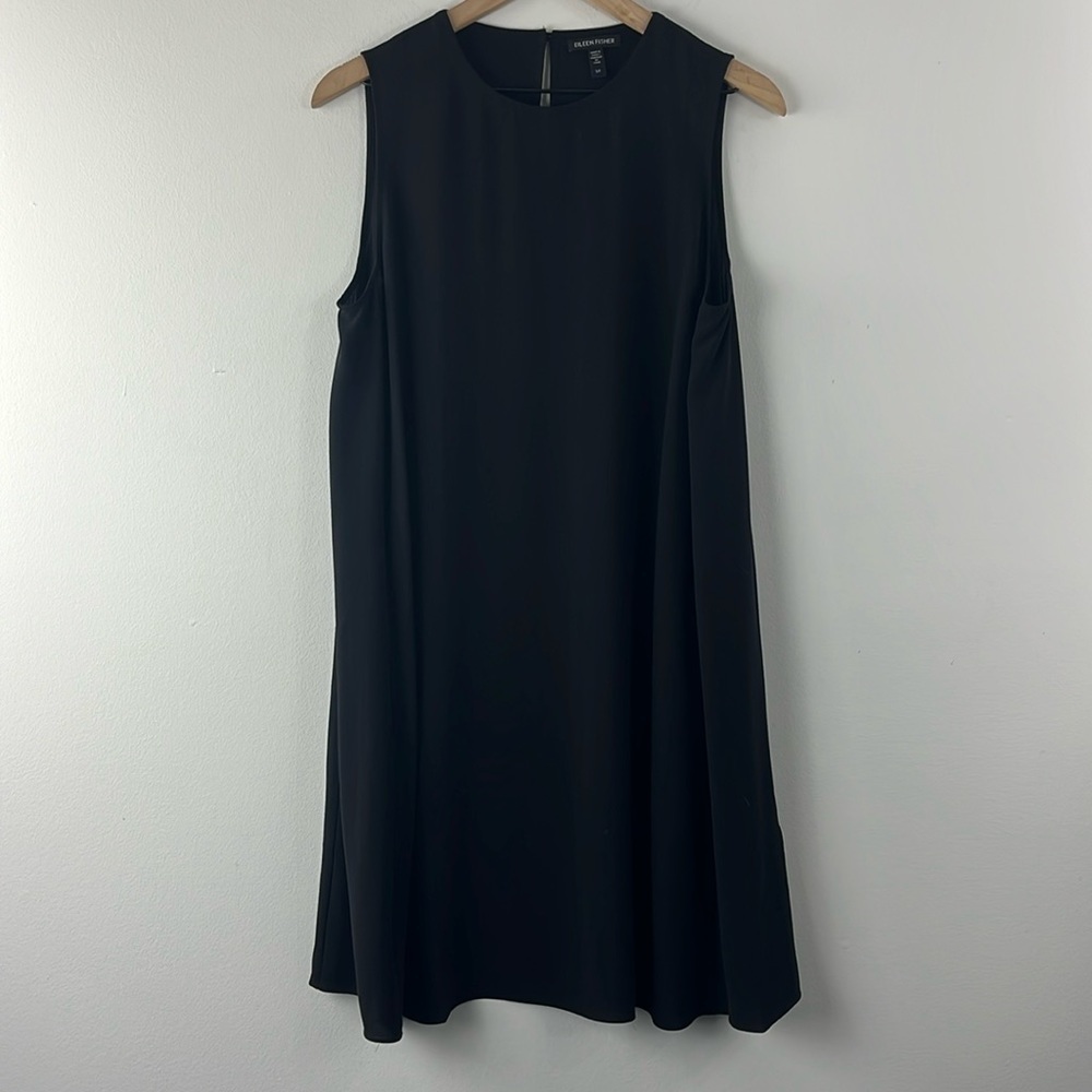 Eileen Fisher 100% Silk Sheer Sleeveless Shift Dress Womens Size S Minimalist